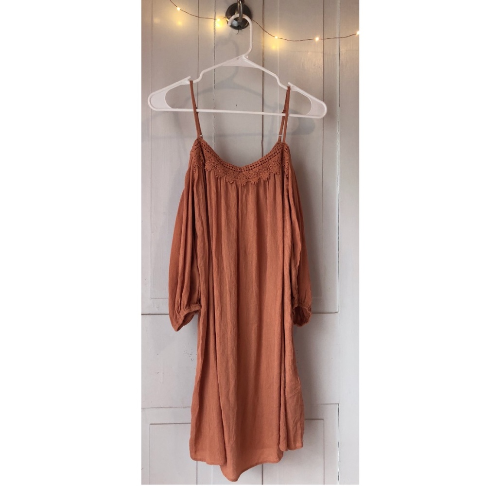 Light Orange Long-Sleeve Lace Dress
